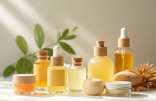 Examples of natural skincare products created in a workshop setting